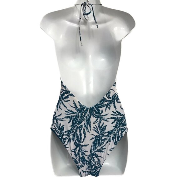 ONIA Nina One Piece Swimsuit Sz Urban Palms Print Plunge Neck Halter Open Back - Picture 3 of 6